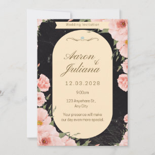 black pink floral wedding invitation