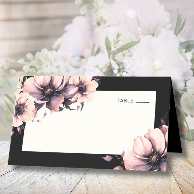 Black Pink Floral Wedding Place Card (Black Pink Floral Wedding Place Card)