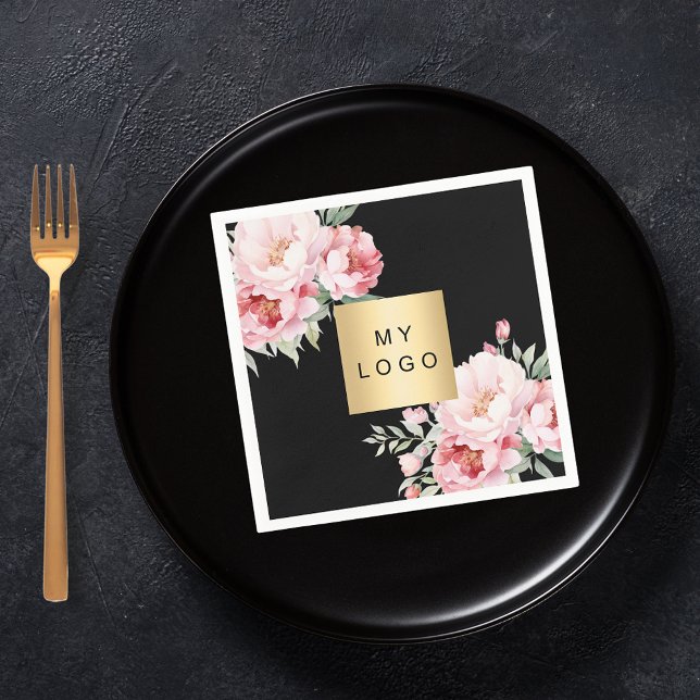 Black pink florals business logo napkin (Creator Uploaded)