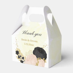 black  pink flowers gold botanical wedding favour box
