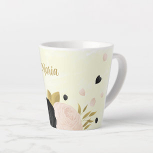 black pink flowers gold botanical wedding latte mug