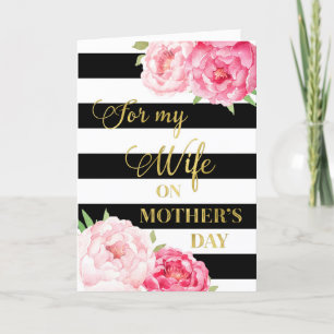 Black Pink Flowers Mother's Day Card for Wife
