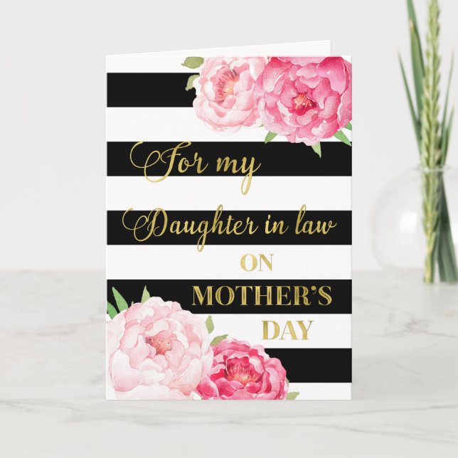 Black Pink Flowers Mother's Day Daughter in Law Card (Front)