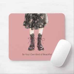 Black Pink Flowers Skirt Boots Mouse Mat