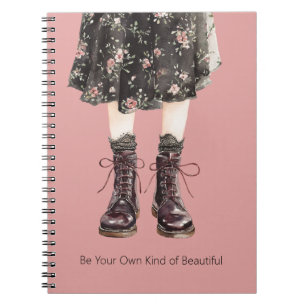 Black Pink Flowers Skirt Boots Notebook