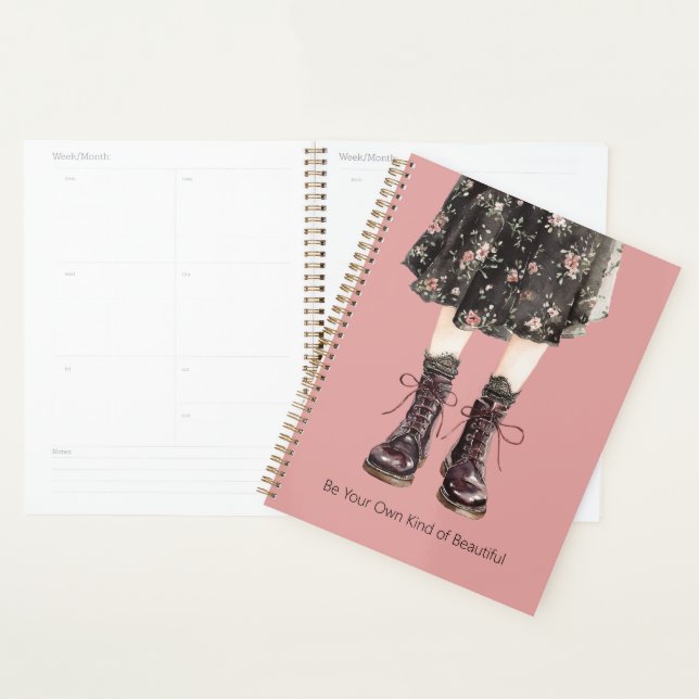 Black Pink Flowers Skirt Boots Planner (Display)