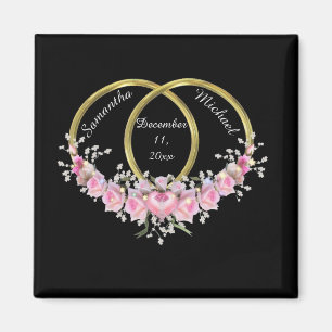 Black Pink Flowers Wedding Keepsake Magnet