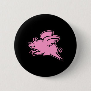 Black Pink Flying Pig 6 Cm Round Badge