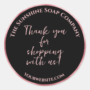 Black & pink foil thank you for shopping with us classic round sticker