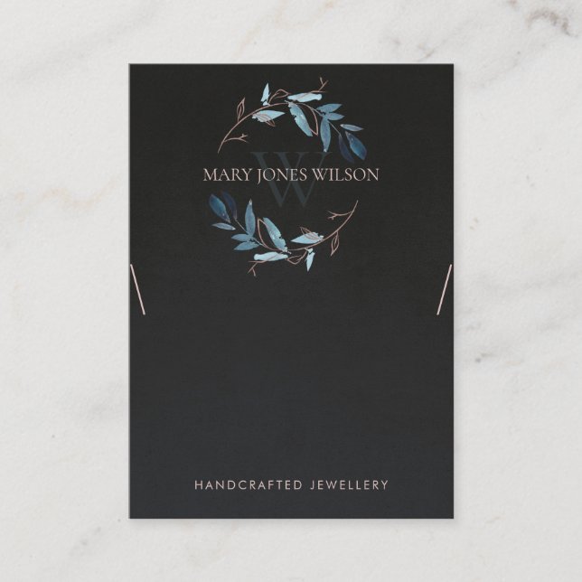 BLACK PINK FOLIAGE MONOGRAM NECKLACE DISPLAY LOGO BUSINESS CARD (Front)