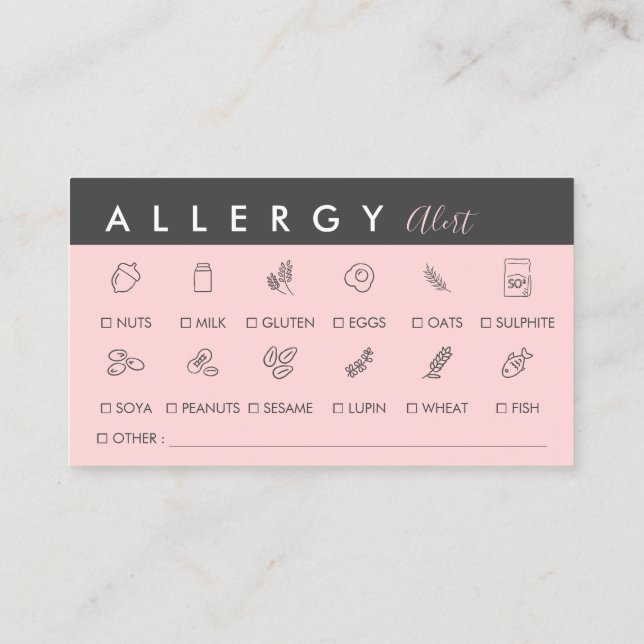 Black Pink Food Allergy Alert Business Card (Back)