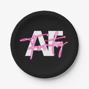 Black Pink Forty AF 40th Birthday Paper Plates