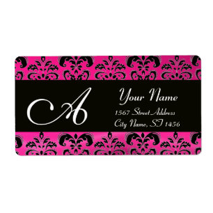 BLACK PINK FUCHSIA  DAMASK ,AMETHYST MONOGRAM