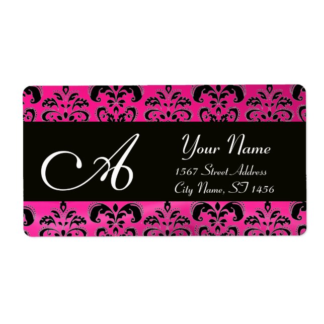 BLACK PINK FUCHSIA  DAMASK ,AMETHYST MONOGRAM (Front)