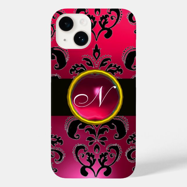BLACK PINK FUCHSIA DAMASK MONOGRAM,Ruby Gemstone Case-Mate iPhone Case (Back)