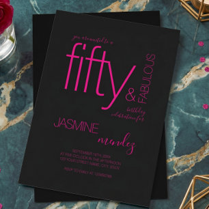 Black Pink Fuchsia Elegant 50 & Fabulous Birthday Invitation