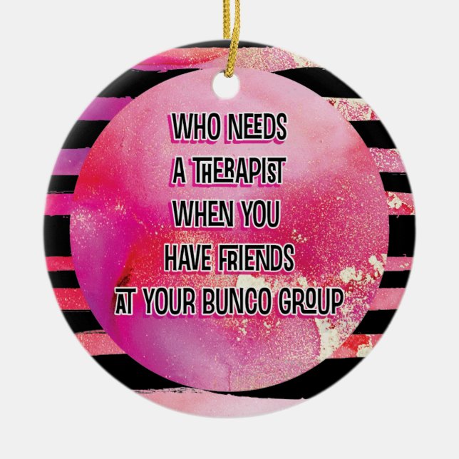 Black Pink Funny Bunco Group Friend Ceramic Tree Decoration (Front)