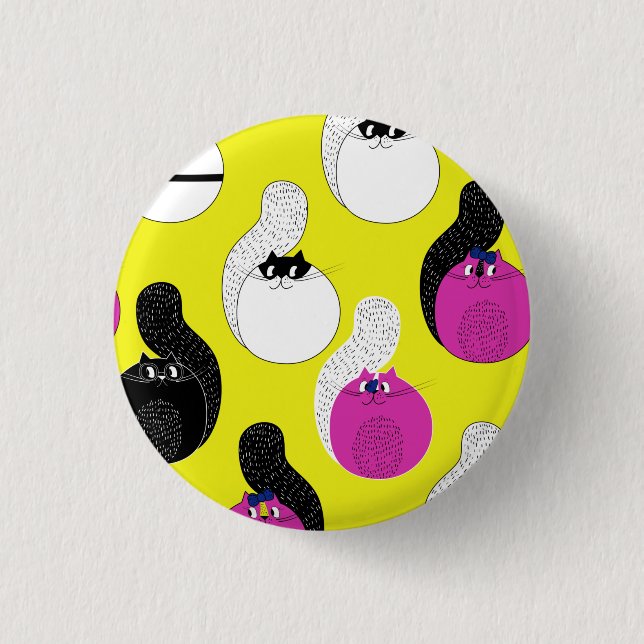 Black Pink Funny Nautical Cats  3 Cm Round Badge (Front)