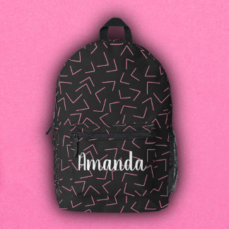 Black & Pink Geometric Arrows Monogram Name Printed Backpack