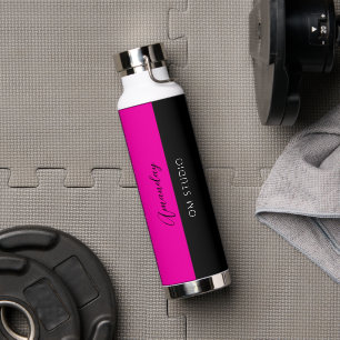 Black Pink Geometry Minimal Custom Name Fitness  Water Bottle