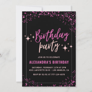Black Pink Glam Glitter 66th birthday party Invitation