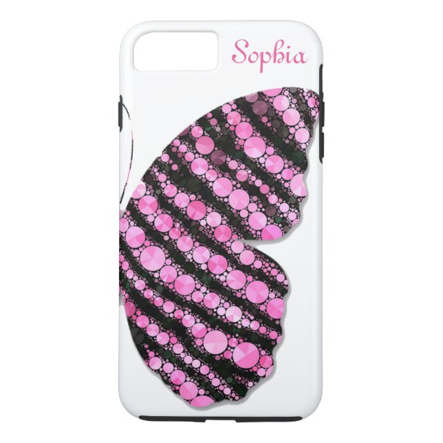 Black & Pink Glitter Butterfly Personalised Case-Mate iPhone Case (Back)