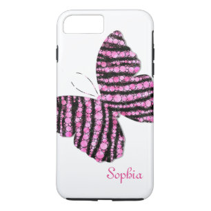 Black & Pink Glitter Butterfly Personalised iPhone 8 Plus/7 Plus Case