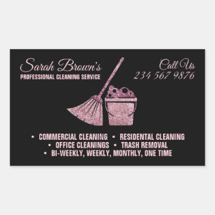 Black Pink Glitter Cleaning Wash Rectangular Sticker