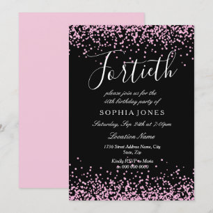 Black Pink Glitter Girls 40th Birthday Party Invitation
