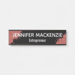 Black Pink Glitter Girly Office Door Sign