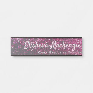 Black & Pink Glitter Girly Office Door Signs Sign