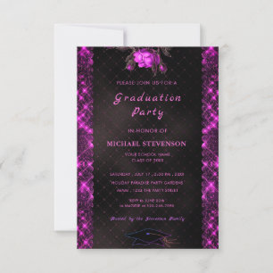 Black Pink Glitter Graduation Party Invitation