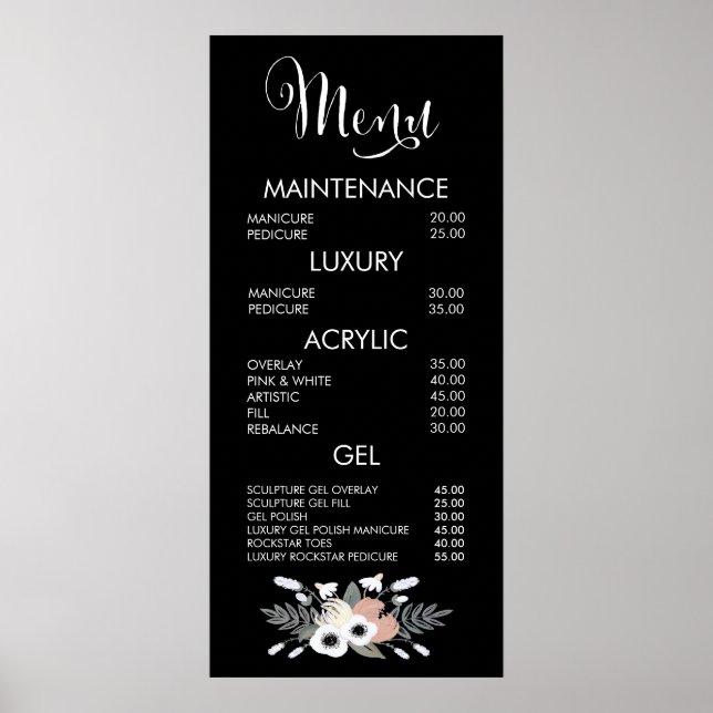 Black & Pink Glitter Salon Menu Wall Poster (Front)