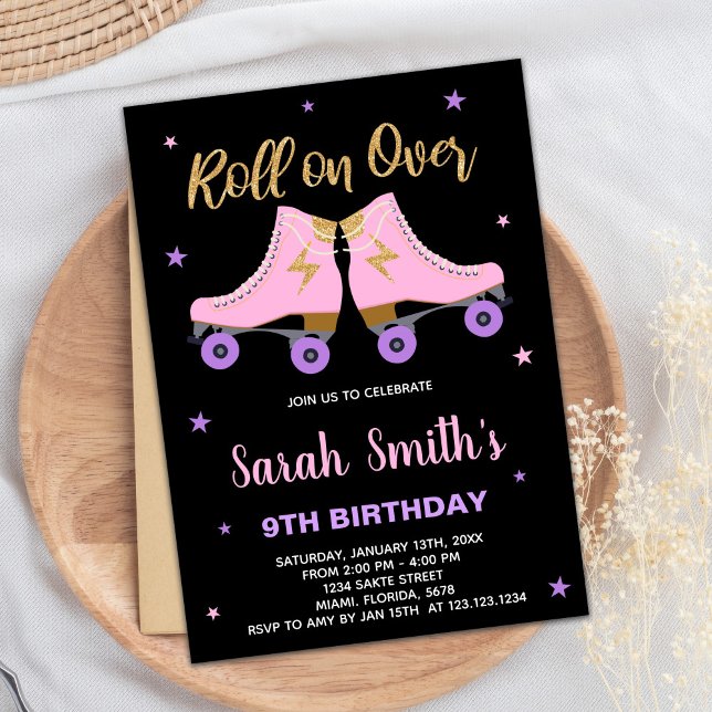 Black Pink Glitter Skating Birthday Invitations (Black Pink Glitter Skating Birthday Invitations)