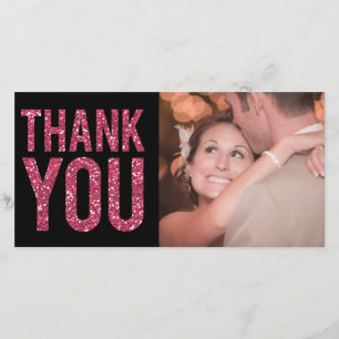 Black & Pink Glitter Thank You Photo Cards