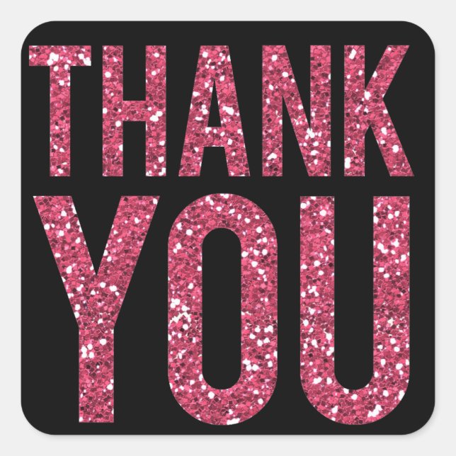 Black & Pink Glitter Thank You Wedding Sticker (Front)