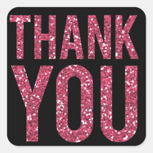 Black & Pink Glitter Thank You Wedding Sticker