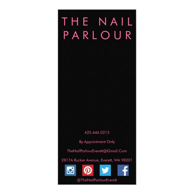 Black & Pink Glitter Typography Salon Menu Cards (Back)