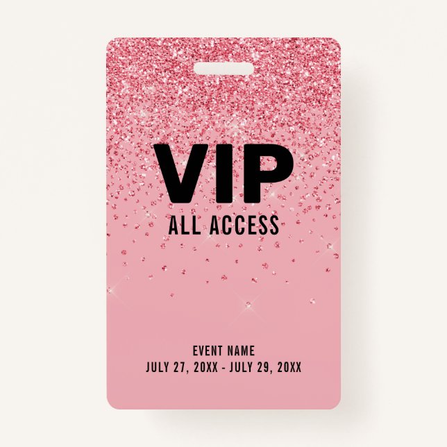 Black Pink Glitter VIP All Access Pass Event ID ID Badge (Front)