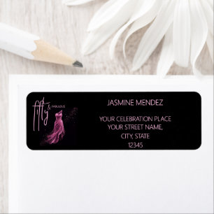 Black Pink Glittery 50 Birthday Return Address