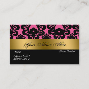 Black Pink Gold Damask Business Card