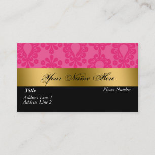 Black Pink Gold Damask Business Card