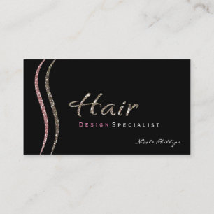 Black Pink & Gold Glitter HAIR Business Card