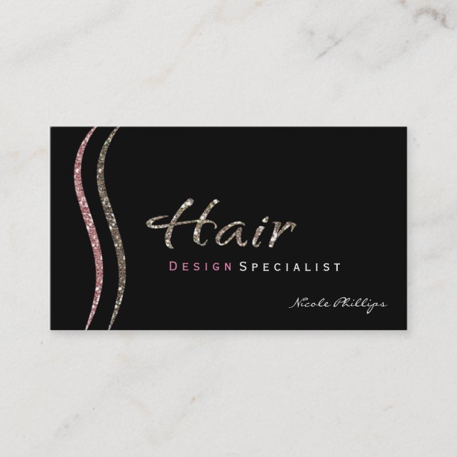 Black Pink & Gold Glitter HAIR Business Card (Front)