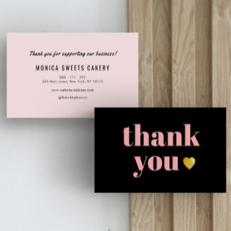 black pink gold heart thank you business card