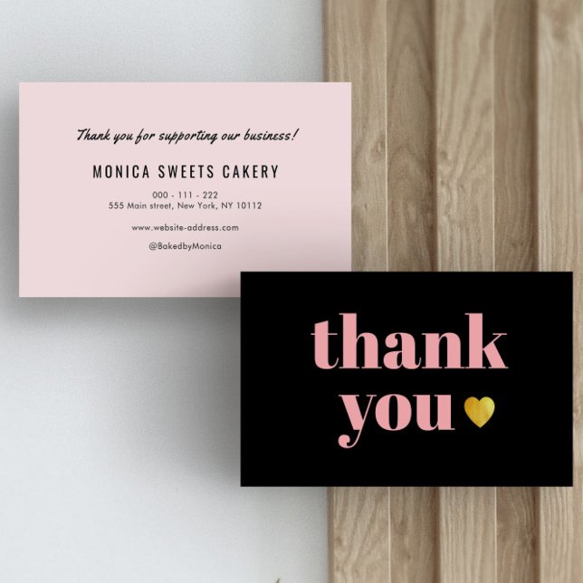 black pink gold heart thank you business card (Creator Uploaded)