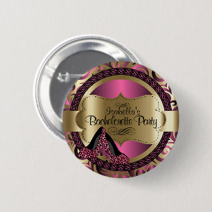 Black, Pink & Gold Metallic - Bachelorette Party B 6 Cm Round Badge