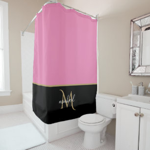 Black   Pink  & Gold Monogram Elegant Luxury Shower Curtain