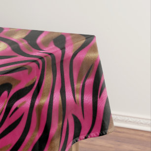 Black Pink Gold Zebra Stripes Animal Print Pattern Tablecloth