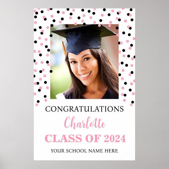 Black Pink Graduation Party Custom 20x30 Poster (Front)
